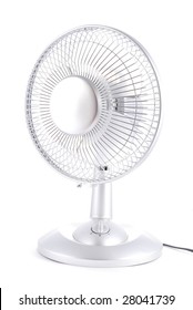 Silver Desk Fan On A White Background