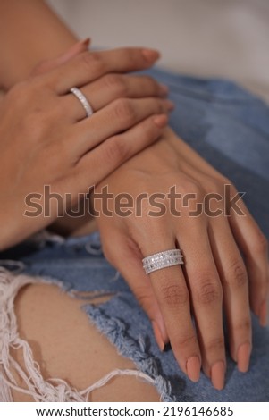 Silver Diamond Ring on Hand ,Wedding jewelry Ring