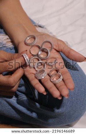Silver Diamond Ring on Hand ,Wedding jewelry Ring