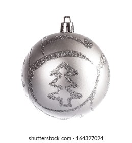 Silver Dull Christmas Ball On White Background