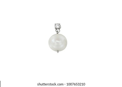 Silver Earring With Pearl Isolated On White Background