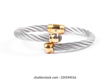 Silver fashion bracelets on a white background