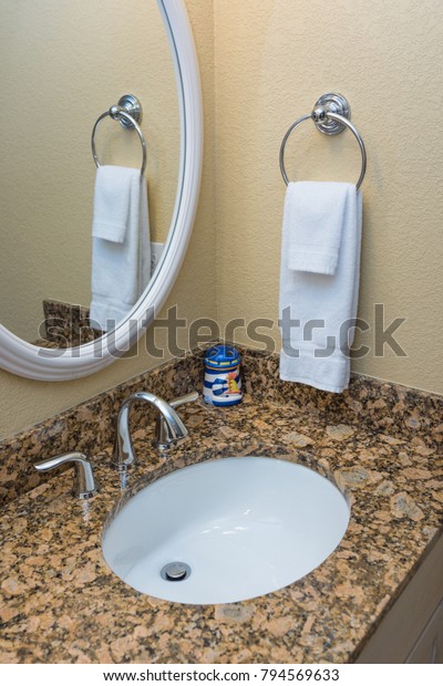 Silver Faucet Granite Countertop White Hand Stock Photo Edit Now