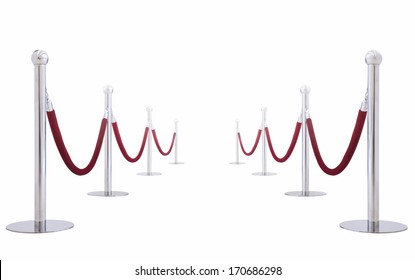 silver fence, stanchion with red barrier rope(with paths) - Shutterstock ID 170686298