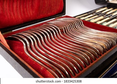 Silver Flatware On A White Background