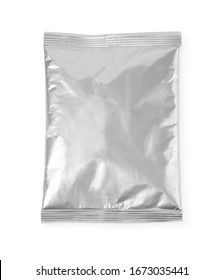 Silver Foil Plastic  Bag  Isolated On White Background. Packaging Template Mockup Collection. With Clipping Path Included. Aluminium Coffee Package.