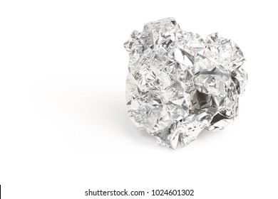 Silver Foil With Shiny Crumpled Of Aluminum Paper Rubbish Isolated On White Background, Clipping Path.