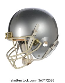 Silver Football Helmet Isolated Over White Background - With Clipping Path