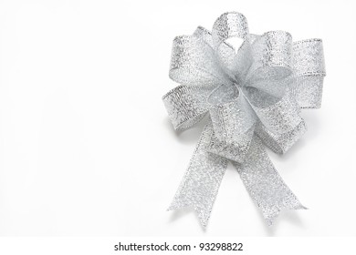 Silver Gift Bow On White Background