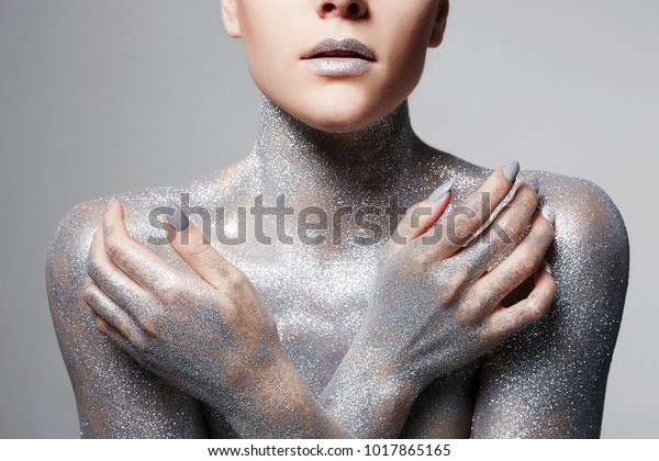 Silver Girl Portrait Beautiful Woman Sparkles Stock Photo (Edit Now ...