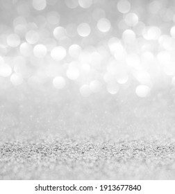 Silver Glitter Abstract Bokeh Background Christmas.