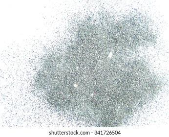 Silver Glitter Sparkle On White Background With Place For Your Text