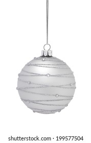 Silver Hanging Bauble Isolated On A White Background