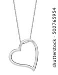 Silver Heart Shaped Pendant Necklace On White Background