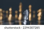 Silver horse chess encounters. Chess board game, business competitive. Business competitor concept.