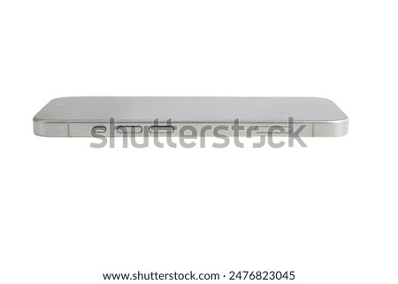 A silver iPhone is shown from the side. The back of the phone is silver and the front is white