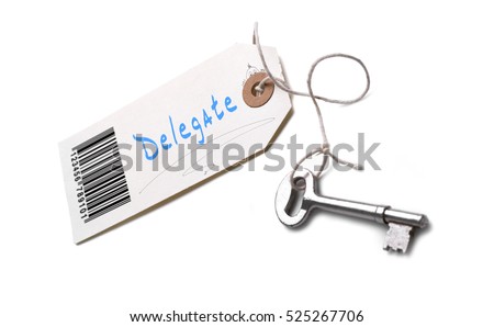 A silver key with a tag attached with a Delegate concept written on it.