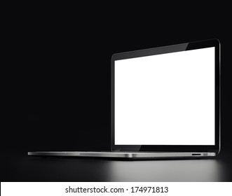 Silver Laptop On A Black Background 