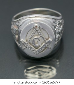 Silver Male Ring In The Shape Of Freemasonry