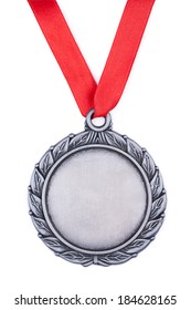 Silver Medal With Red Ribbon A White Background