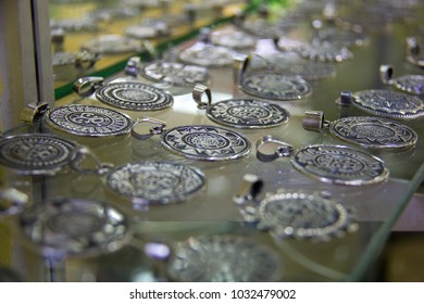 Silver Medallions On Sale In A Mexican Jewelry Store