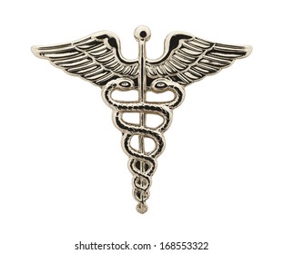 Silver Medical Wings Isolated on White Background.