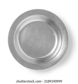 Silver Metal Plate Isolated On White Background With Clipping Path