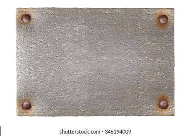 Silver Metal Plate With Rivets Isolated On White Background