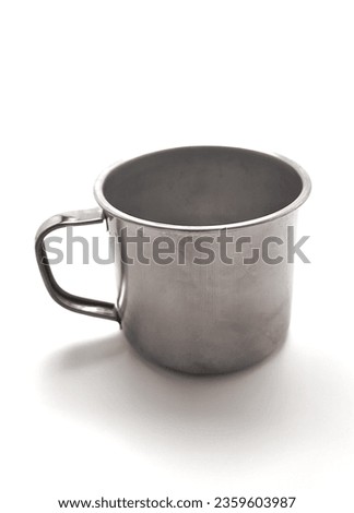 Silver metal steel cup on isolated white