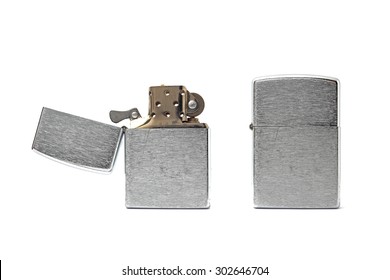 silver metal zippo lighter isolated on white