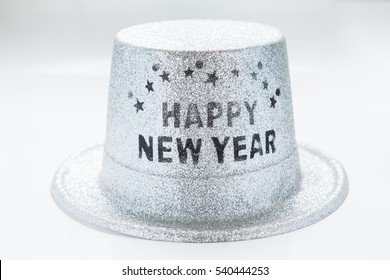 Silver metallic happy new year party hat isolated on white background