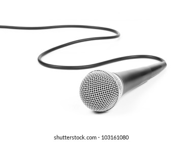 Silver Microphone With Black Wire Isolated On White