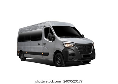 Silver  minivan,  front view,  isolated on white background. Passenger Bus , Minibus 