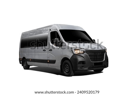 Silver  minivan,  front view,  isolated on white background. Passenger Bus , Minibus 