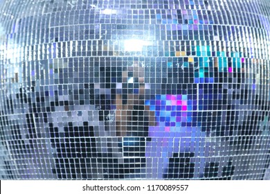 Silver Mirror Disco Ball, Close-up, Texture, Background.