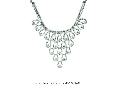 Silver Necklace Isolated On The White Background