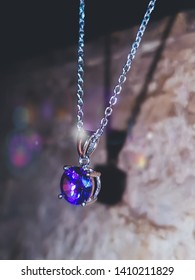 Silver Necklace With Purple Gem