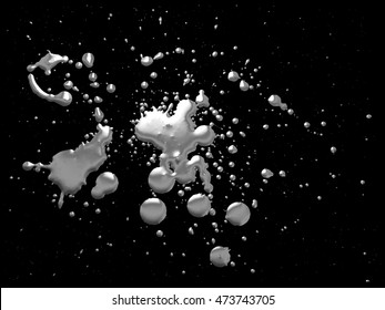 Silver Paint Splatter Isolated On Black E