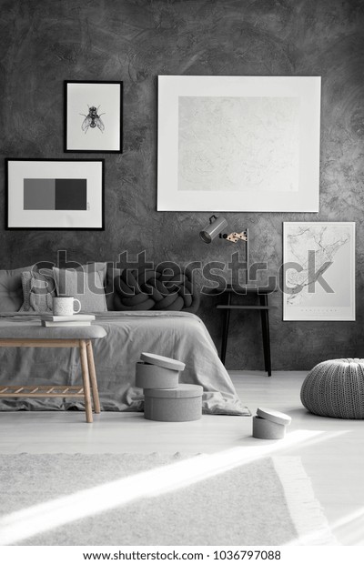 Silver Painting Map On Gray Wall Stock Photo Edit Now
