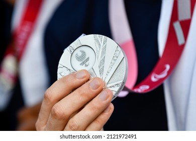 Silver Paralympic Medal Illustration During A Ceremony At The End Of Tokyo Olympics Games, In Paris, France, On September 6, 2021.