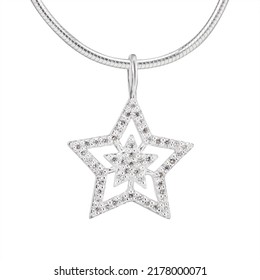 silver pendant with zircon on a chain in the form of a star on a white background - Shutterstock ID 2178000071