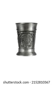 Silver or pewter wine goblet with bas-relief isolated on a white background. Photo with a shallow depth of field - Shutterstock ID 2152810367