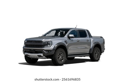 Silver pick-up truck isolated on white background