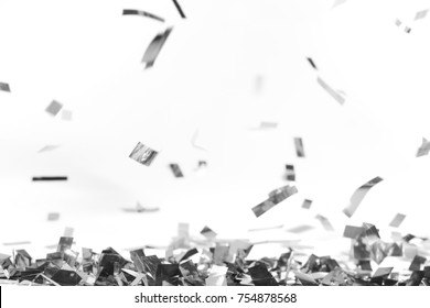 Silver Pieces Of Falling Confetti On White 