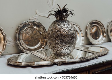 Silver pineapple and tray