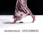 Silver pink glittering Dress and high heels for Celebrating the Holiday, fashion model walking the runway fashion show