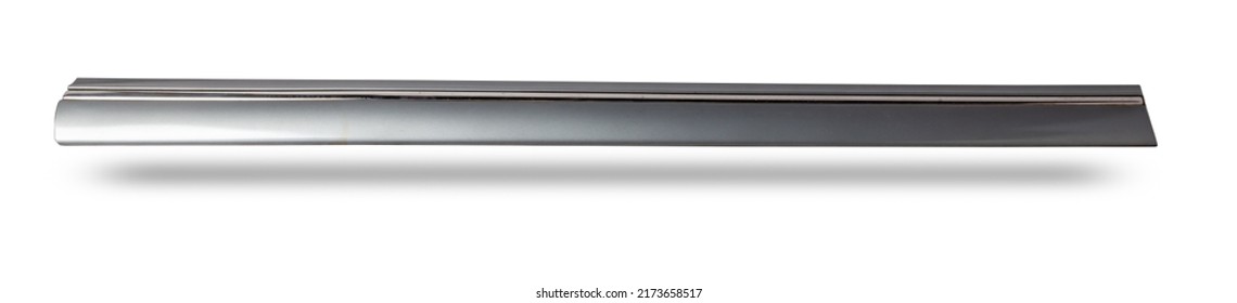 Silver Plastic Molding With Chrome For Car Side Fender - Tuning Element For Sale In A Car Service On A White Isolated Background In A Photo Studio.