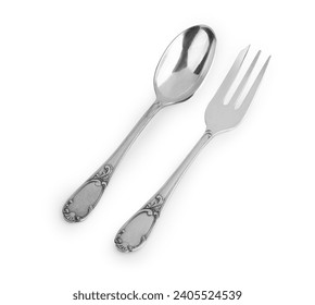 silver plated spoon and knife isolated on white background  - Powered by Shutterstock