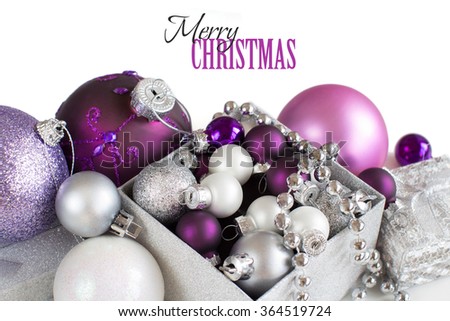 silver and purple christmas ornaments border on white background - Purple And Silver Christmas Decorations silver and purple christmas ornaments border on white background - Purple And Silver Christmas Decorations