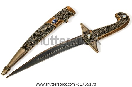 Silver a retro a dagger decorated with patterns and stones